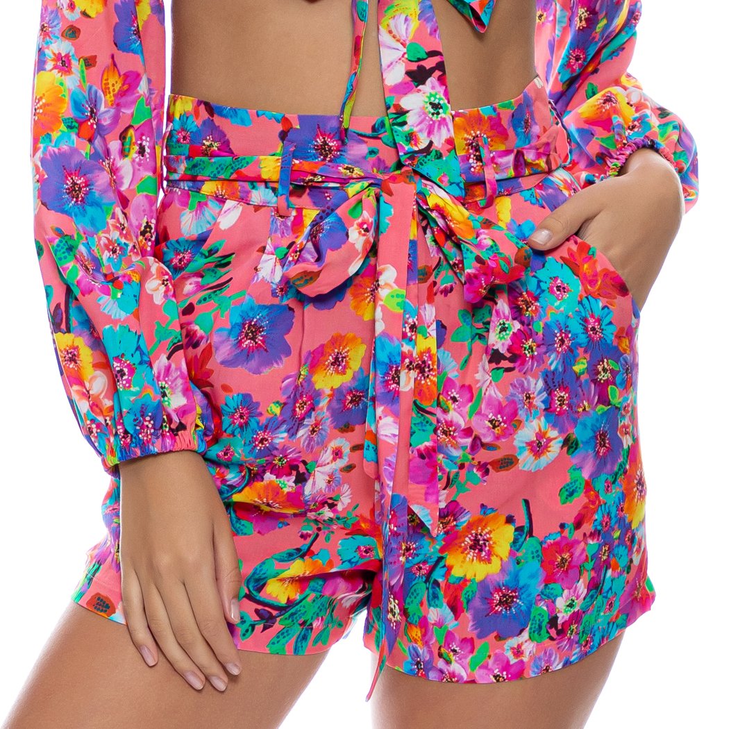 WATER BLOSSOMS - Tie Waist Bermuda Shorts