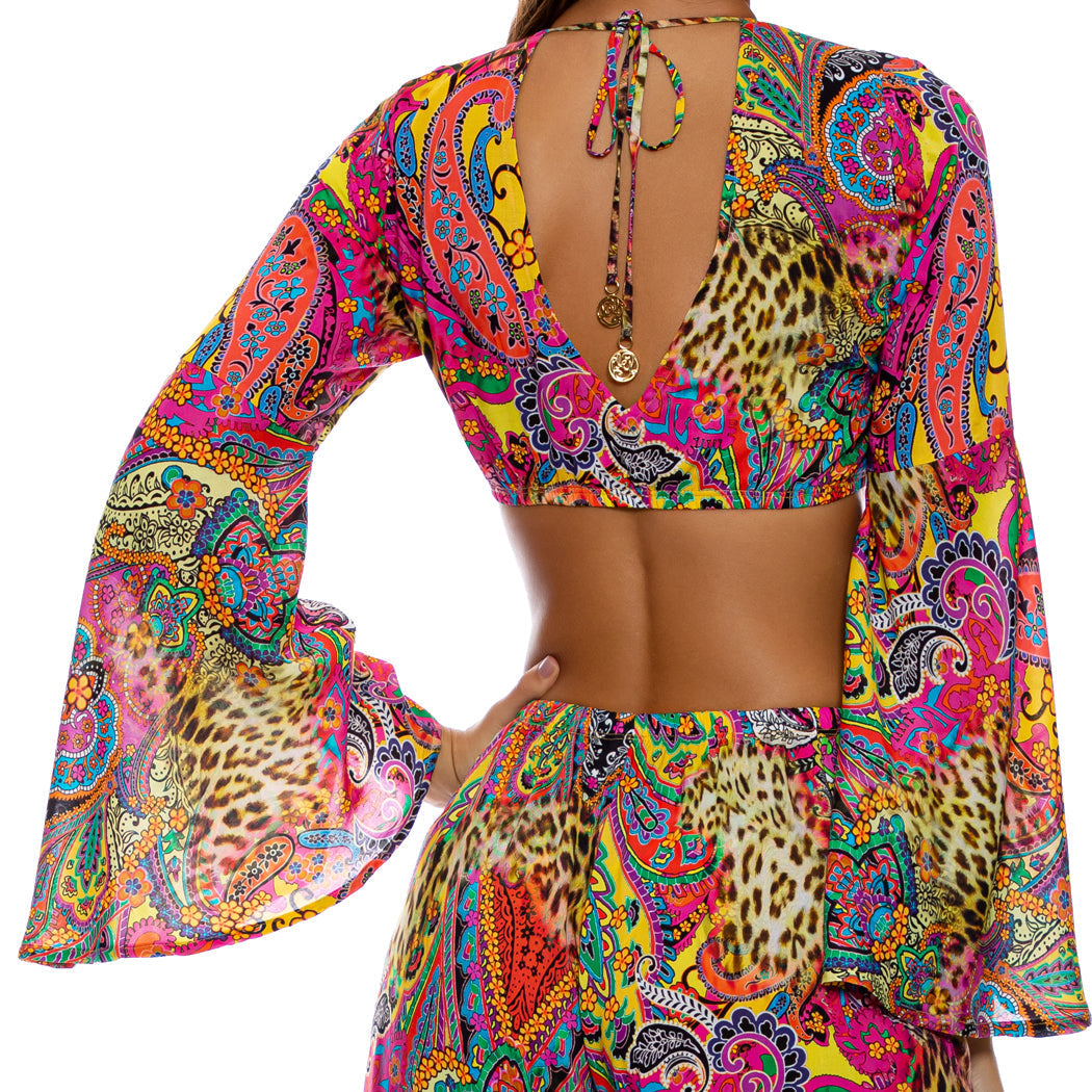 SHORE THING - Bell Sleeve Crop Top