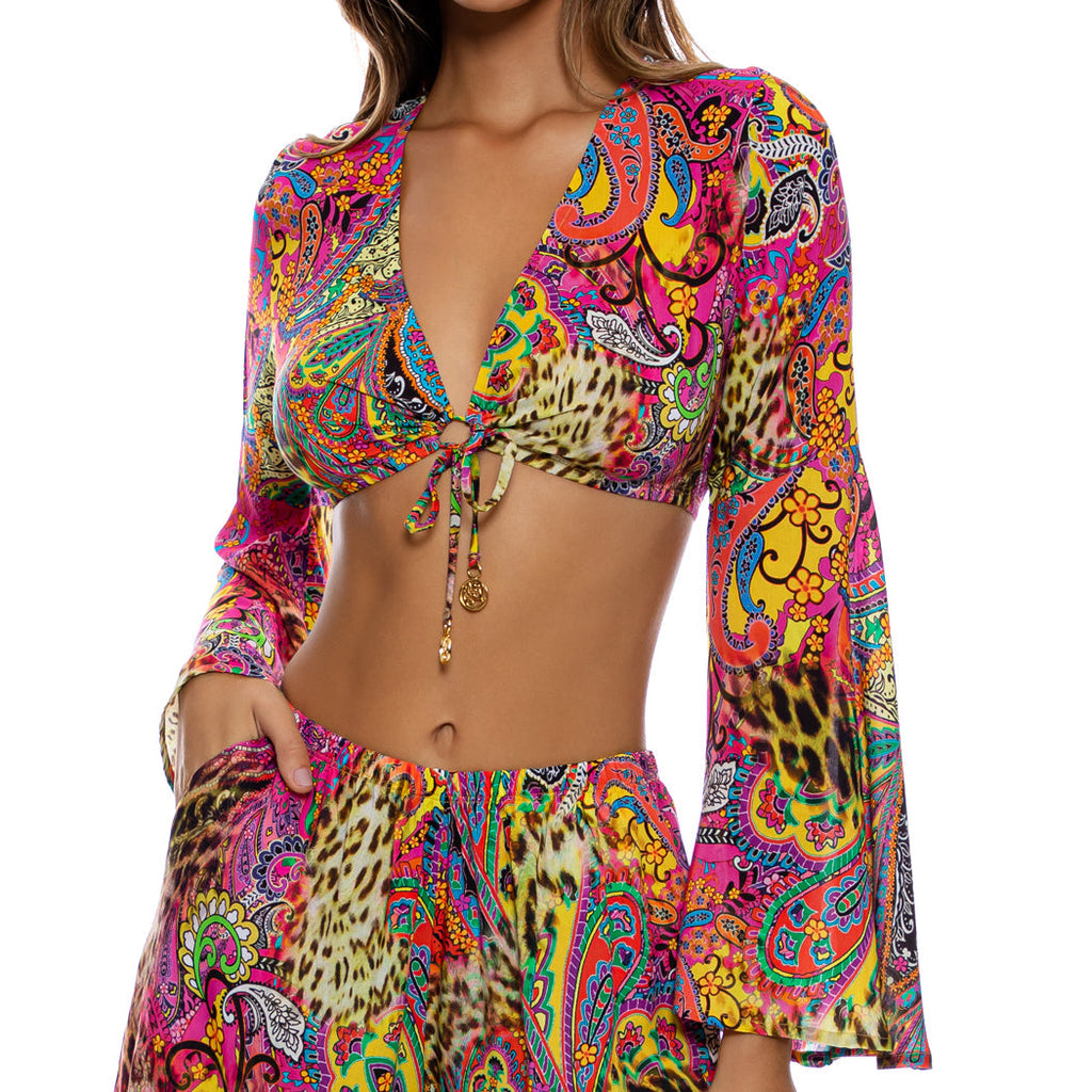 SHORE THING - Bell Sleeve Crop Top