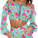 TI AMO - Ruffle Laced Up Open Shoulders Crop Top